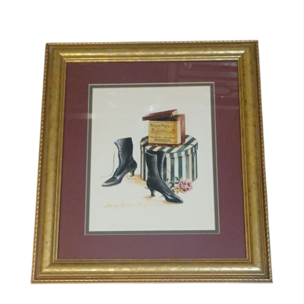 Signed Framed Vintage Shoe & Hat Box Art Print